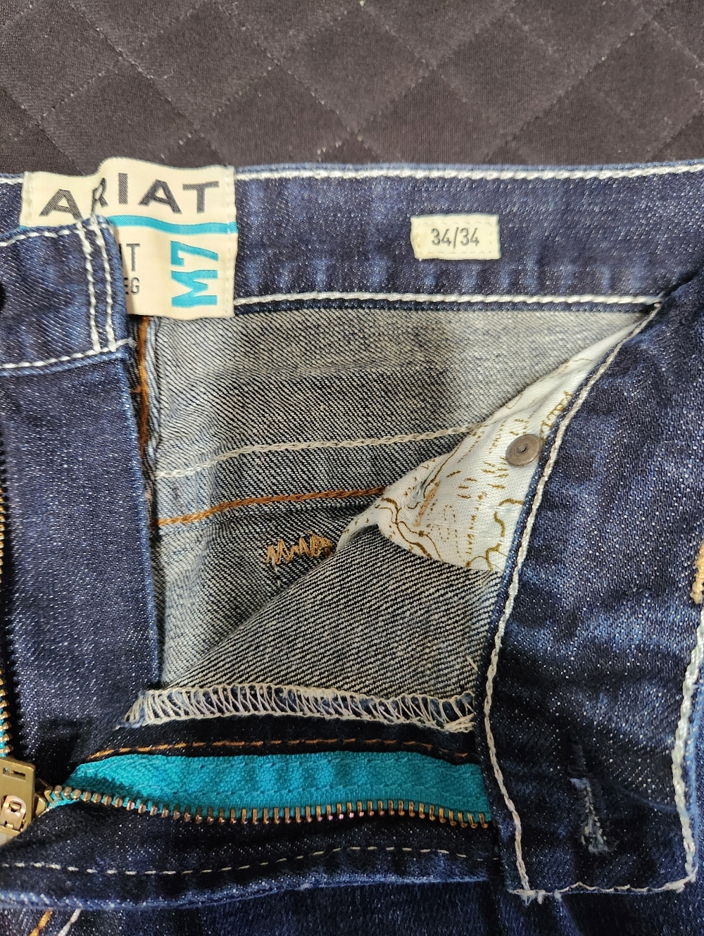 Ariat Blue Jeans M7 34x34 Dark Wash Slim Fit - Picture 3 of 3